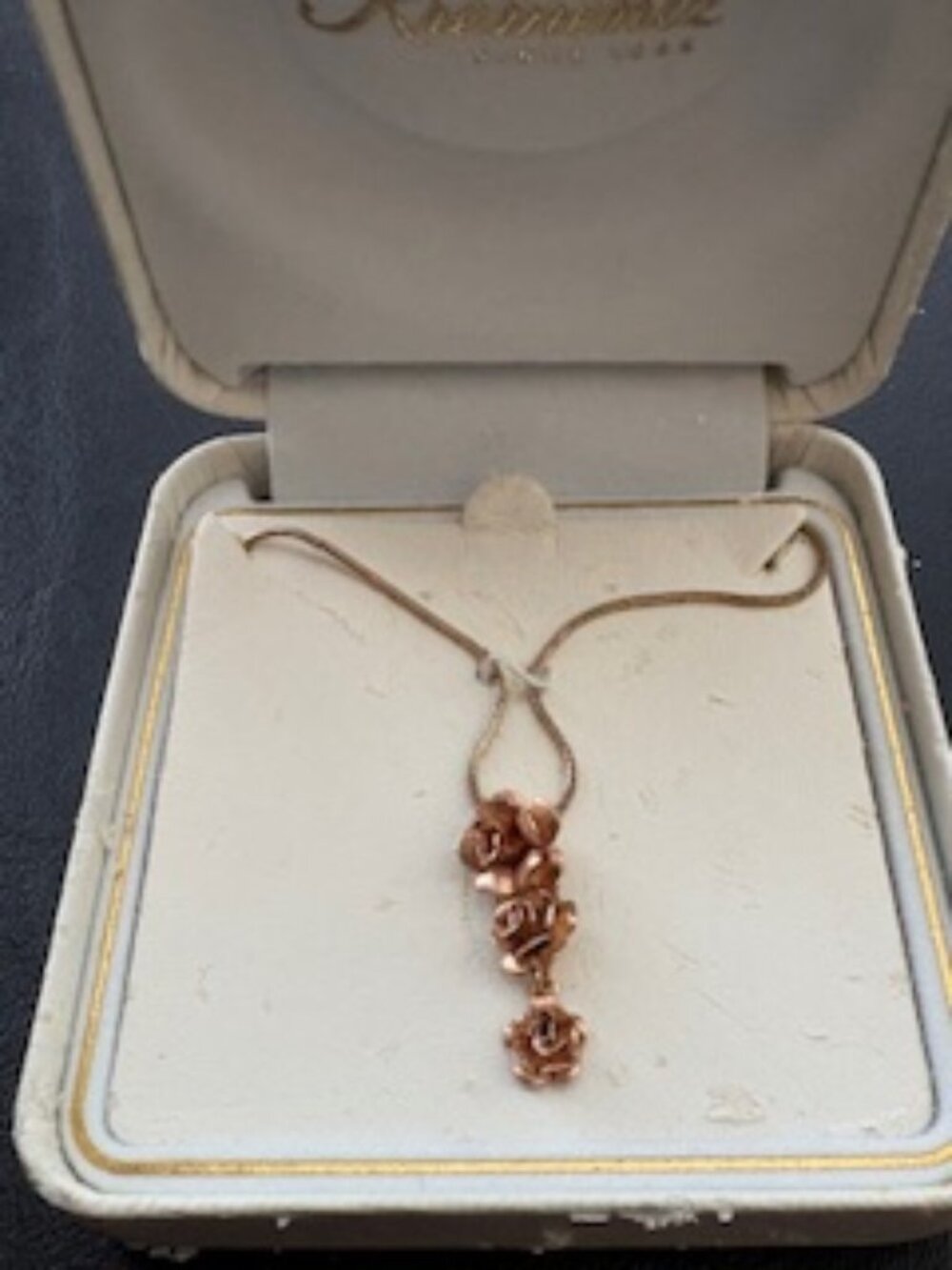 Krementz gold filled necklace-Cable chain-Three rose buds pendant